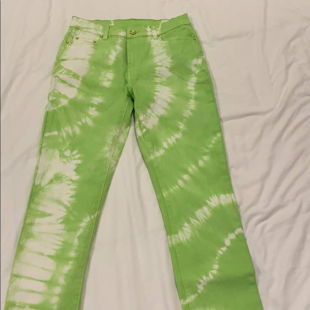vintage green tye dye straight pants